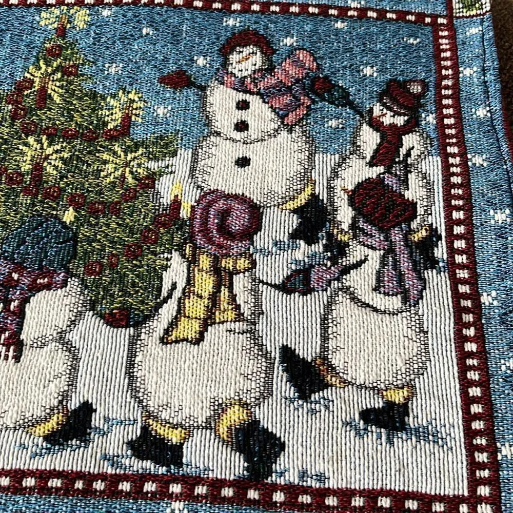 Set (4) Tapestry Design Rectangle Placemats Snowmen Dancing with Christmas Tree